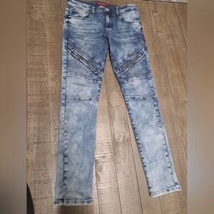 GUESS Los Angeles Moto Biker Mens Jeans Size 30x30 Blue Slim Fit Zipper Knee